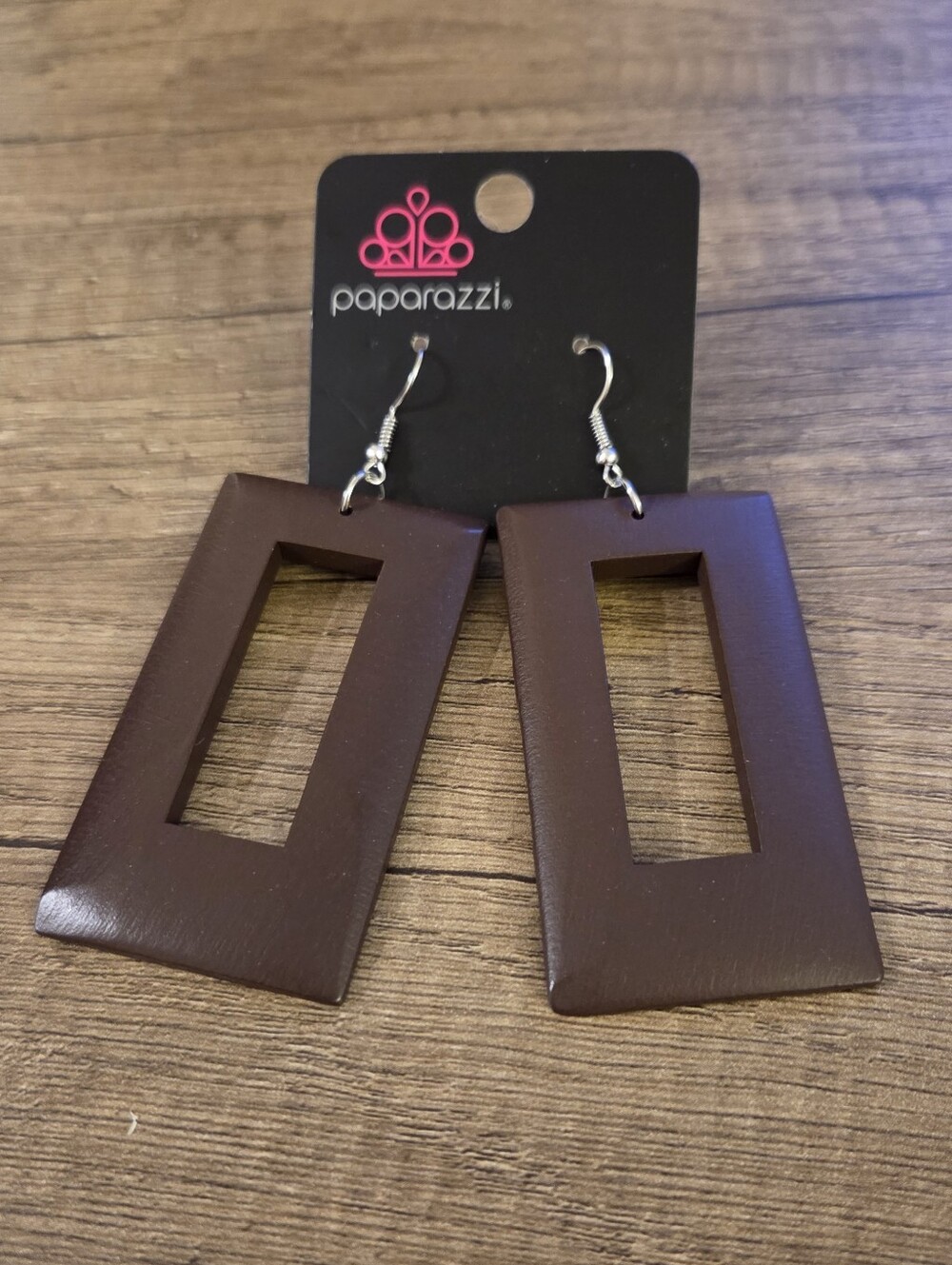 Paparazzi Brown Geometric Rectangle Dangle Earrings